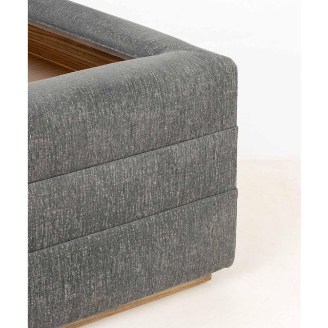 Wood Vanguard Boyden Gray Linen Upholstered Ottoman For Sale - Image 7 of 7