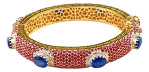 Bochic "Capri" Natural Ruby, Sapphire & Diamond Bangle Set In 18K Gold & Silver