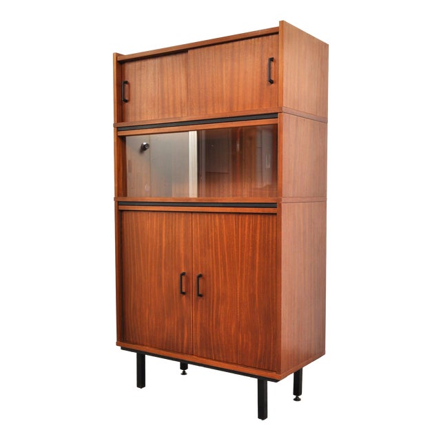 Vintage Modular Mahogany Cabinet with Display Case, 1960s For Sale