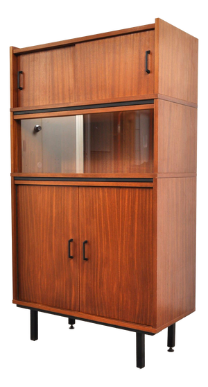 Vintage Modular Mahogany Cabinet with Display Case, 1960s