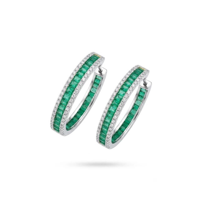 18k Gold Diamond 3.07ct Emerald Stud Earrings, New For Sale In New York - Image 6 of 8
