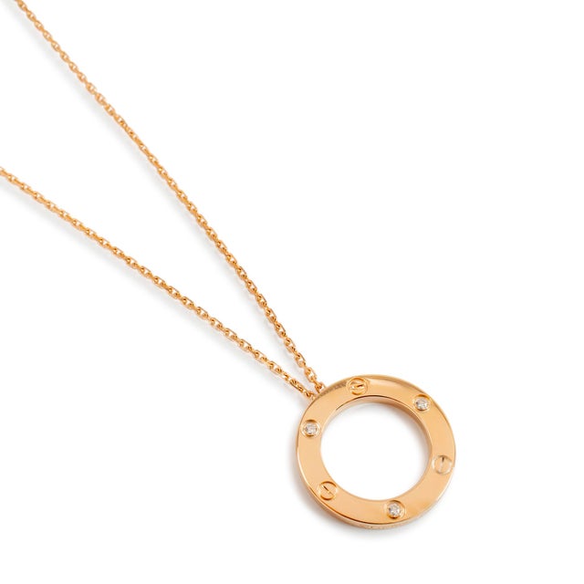 Modern Cartier 18k Rose Gold Love Pendant 3 Diamonds Necklace For Sale - Image 3 of 8