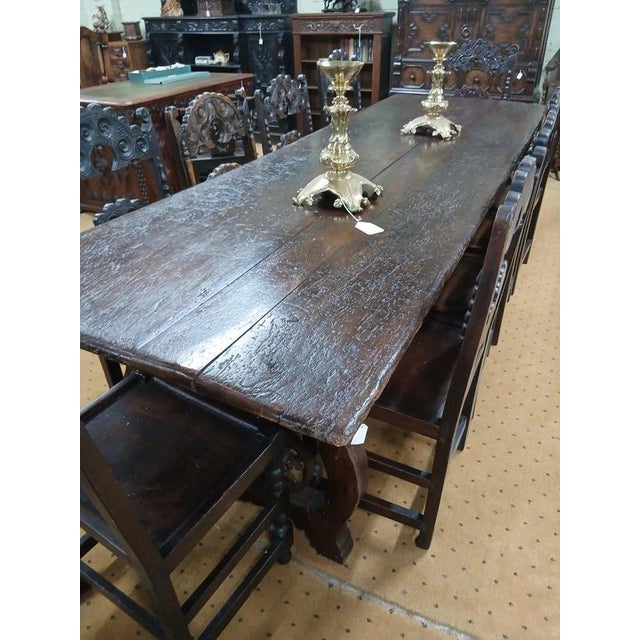 Large 18th Century Spanish Oak Refectory Dining Table with Wrought Iron Base For Sale - Image 15 of 16