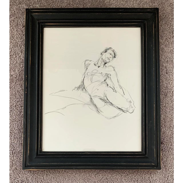 Great vintage drawing of a nude man reclining. Not signed or dated. In nice contemporary wood frame. Image measures 11 x 14”.