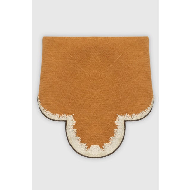 VALVER Tobacco Embroidered Linen Napkin from Los Encajeros For Sale - Image 4 of 6