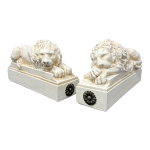 1990s Neoclassical Recumbent Lion Bookends by House Parts – Ivory Architectural Library Decor, Pair