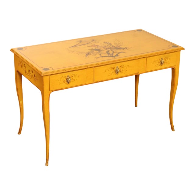 Mid 20th Century Chinoiserie Painted Three-Drawer Writing Desk For Sale