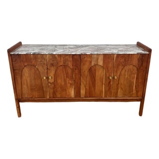 Cathedral Sideboard - Constructed in Acacia Wood With a Marble Top. This Piece Will Blend Well Into Either Contemporary or Traditional Spaces. For Sale