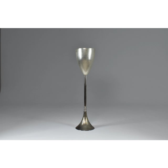 Contemporary made-to-measure handcrafted nickel-plated brass champagne or wine bucket stand with skillfully sculpted and...