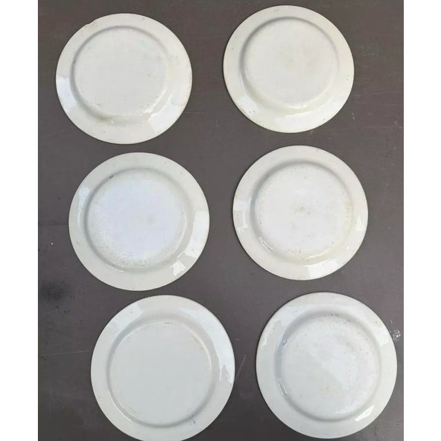 Navy Blue Antique Set 6 French Faience Polychrome Creile Creamware Transferware Plates, Mid 19th Century For Sale - Image 8 of 11
