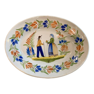 Antique Quimper Oval Platter With Petit Breton Couple Late 19th Century
