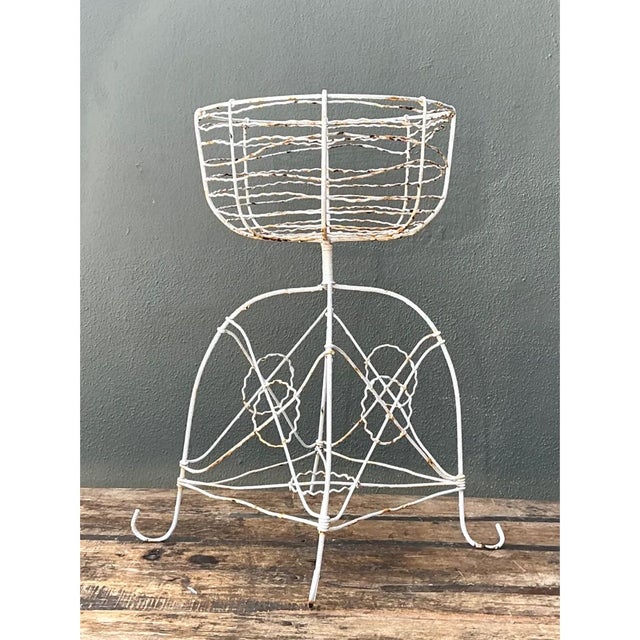 Metal Vintage Distressed White Wire Plant Stand For Sale - Image 7 of 12