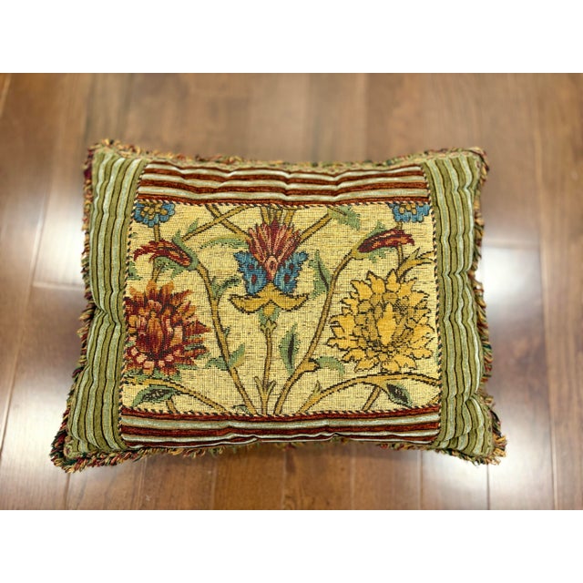 Cream Vintage Aubusson Style Floral Tapestry Throw Pillows With Fringe Trim - Pair For Sale - Image 8 of 11
