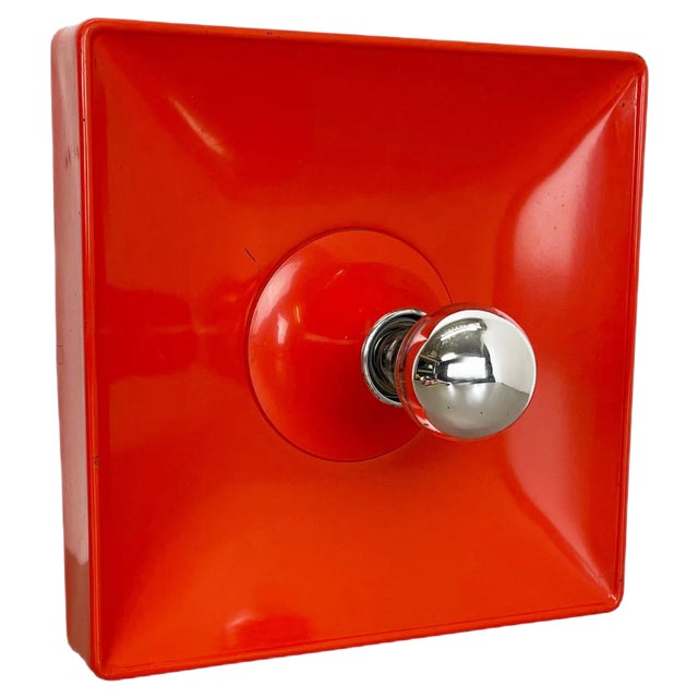 Minimalist Pop Art Red Orange Metal Wall Light from Sölken Lights, Germany, 1970s For Sale