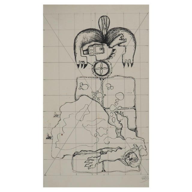 Jean-Claude Silbermann, Sneaky Signs: The Young Woman and the Monster, Original Ink Drawing For Sale