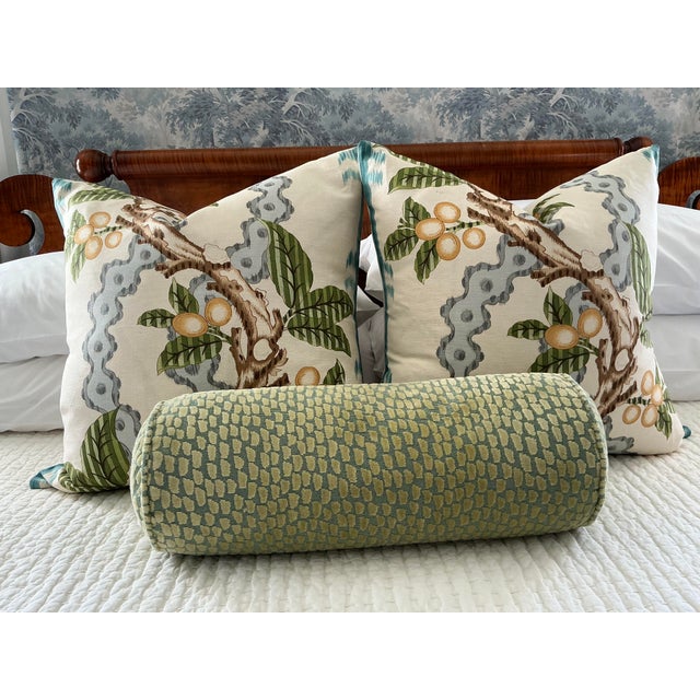 Not Yet Made - Made To Order Brunschwig & Fils "Josselin" in Aqua and Mist 22" Down-Filled Pillows - A Pair For Sale - Image 5 of 6