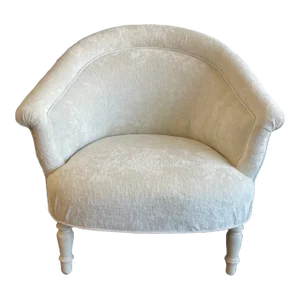 Late 20th Century Vintage Small French Arm Chair Newly Upholstered in a Clarence House Antiqued Linen Velvet