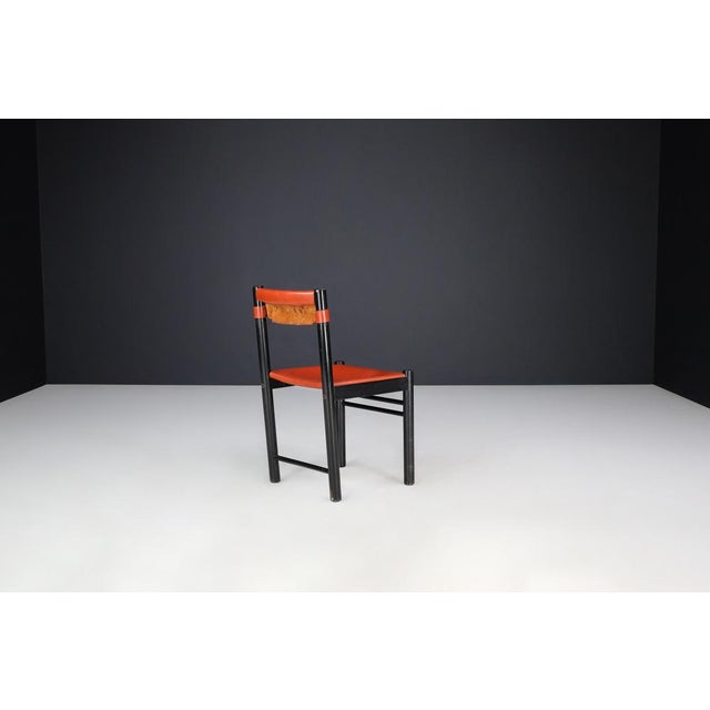 Wood Ibisco Dining Chairs with Patinated Cognac Leather, Italy, 1970s, Set of 6 For Sale - Image 7 of 14