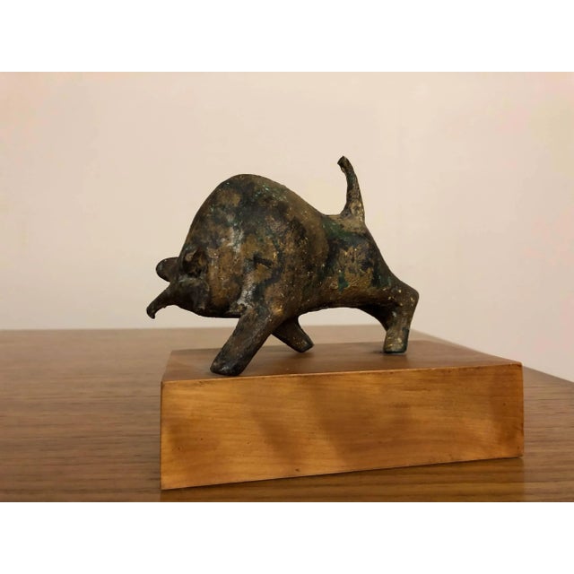 Bronze Bull Sculpture on Wood Stand For Sale - Image 11 of 11