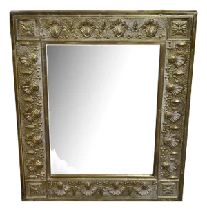 Antique Hand Embossed Brass Mirror Frame, 1880