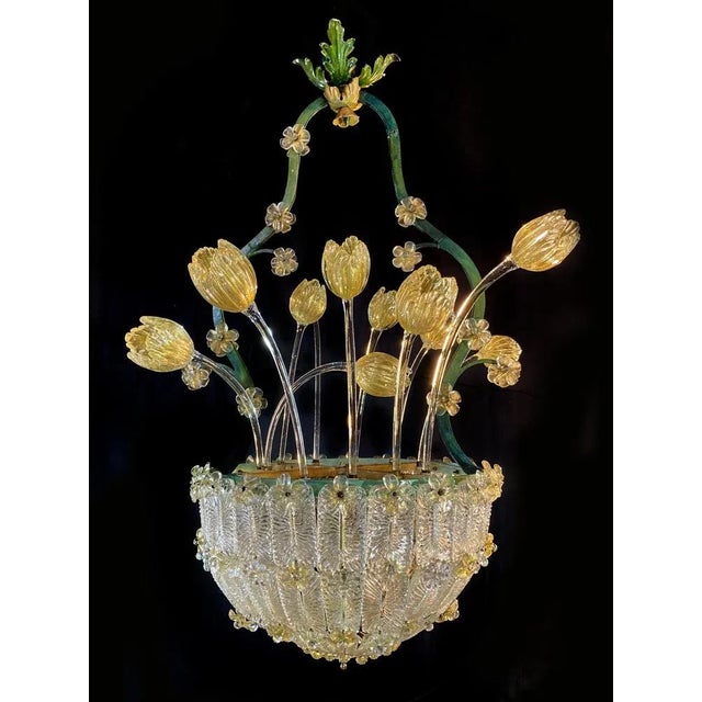 Glass Flower Chandelier with Gold Inclusions, 1950s For Sale - Image 11 of 18
