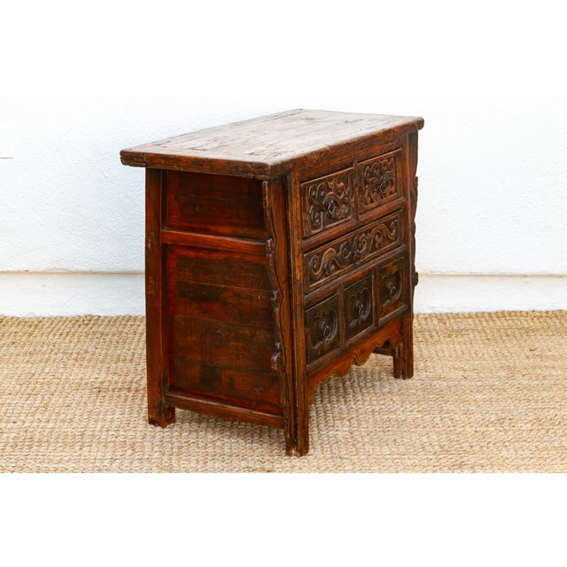 Wood Antique Chinese Carved Six-Drawer Dresser For Sale - Image 7 of 12