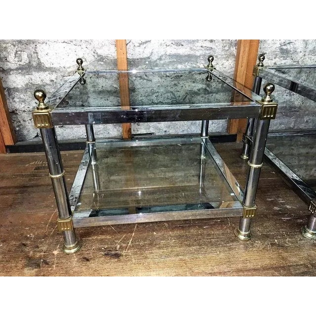 Mid-Century Modern Maison Jansen Style Chrome & Brass Double Tier Side Tables - a Pair For Sale - Image 3 of 7