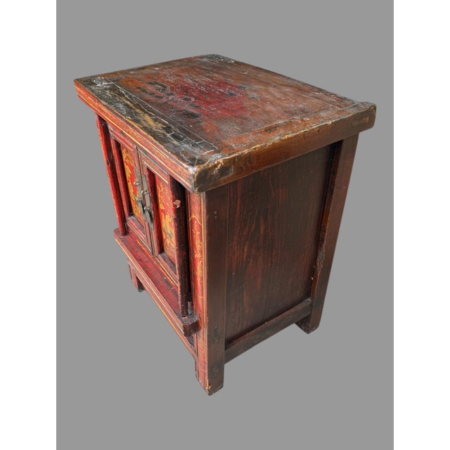 Antique Oriental Paint Decorated Double Door Cabinet For Sale - Image 4 of 9