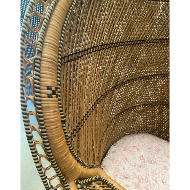 1970s Petite Vintage Wicker Peacock Chair and Cushion For Sale - Image 5 of 12
