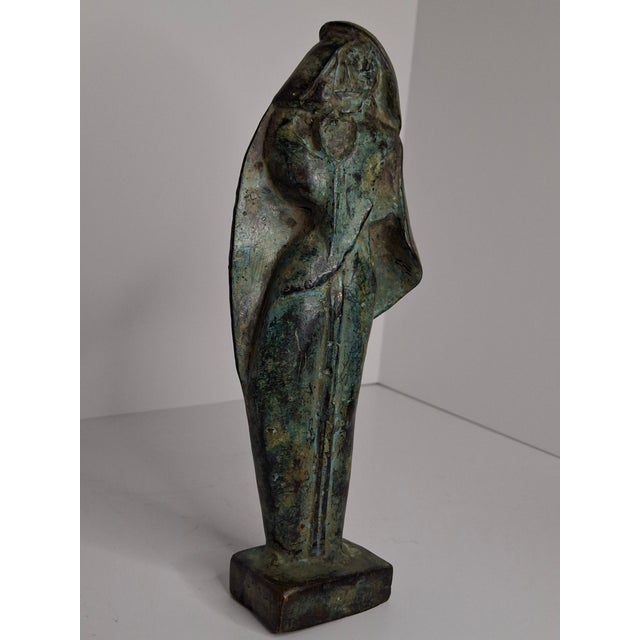 Vintage MCM Brutalist Verdigris Bronze Sculpture Hooded Cloaked Figure Monk 9" For Sale - Image 4 of 9
