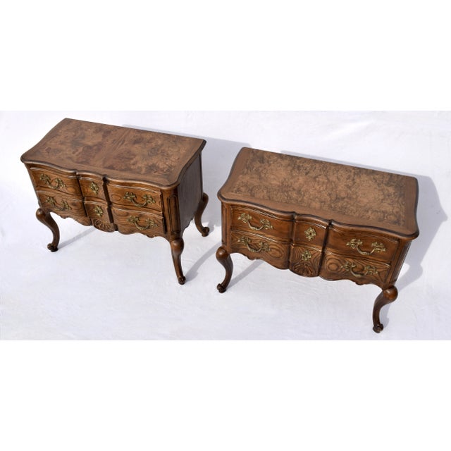 Baker Furniture Company Baker Furniture French Louis XV Serpentine Commodes, Tiger Oak, 1960s For Sale - Image 4 of 12