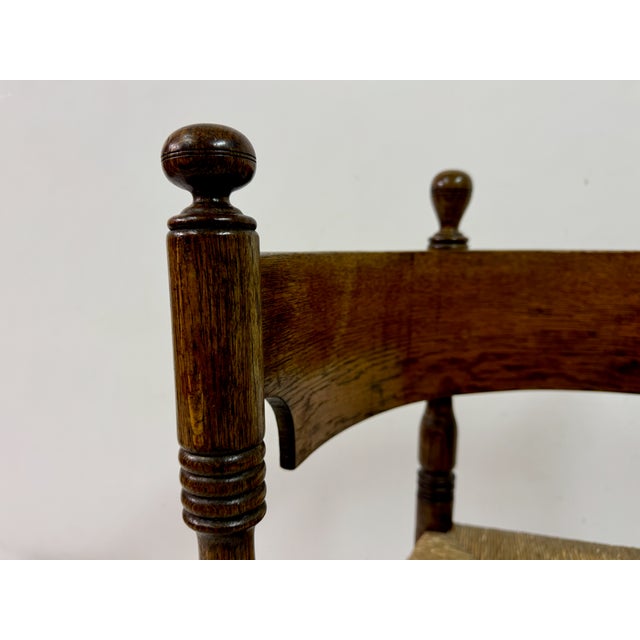 Wood Oak and Rush Armchair with Round Back, 1890s For Sale - Image 7 of 15