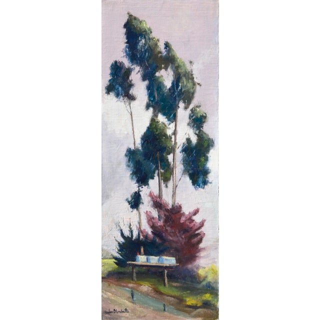 Roadside Eucalyptus Trees, Mid Century Vertical Landscape by Jon Blanchette For Sale - Image 4 of 4