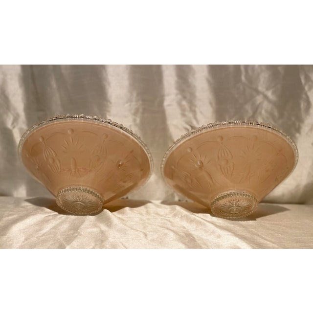 Art Deco 1930’s Era Blush Art Deco Glass Ceiling Shades-A Pair For Sale - Image 3 of 7