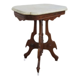 Late 1800s Victorian Eastlake Marble Top Carved Side Table 6295 For Sale