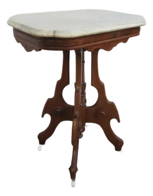Late 1800s Victorian Eastlake Marble Top Carved Side Table 6295