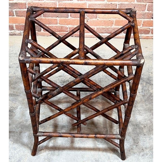 Vintage Hollywood Regency / Chinoiserie Burnt Bamboo & Rattan Wine Rack For Sale - Image 9 of 11