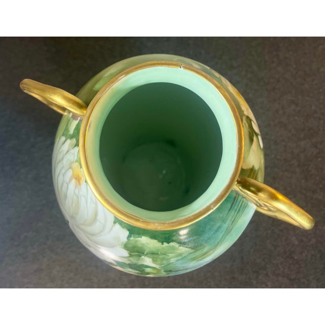 Antique Limoges 17” Handled Porcelain Vase For Sale - Image 9 of 11