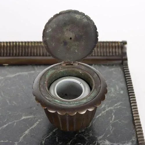 20th Century Inkwell Green Marble Bronze, Italy For Sale - Image 6 of 10