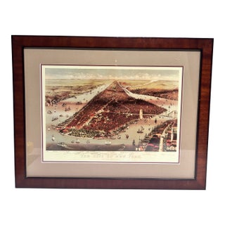 A Vintage 1884 Bird's-Eye View Lithograph of New York City by Currier & Ives, Featuring the Newly Opened Brooklyn Bridge . For Sale