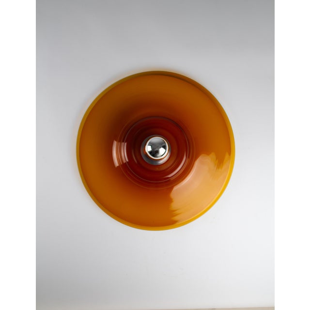 Space Age Amber Murano Glass Disc Wall Lights by Pierre Cardin for Venini, Italy, 1969, Set of 2 For Sale - Image 3 of 9