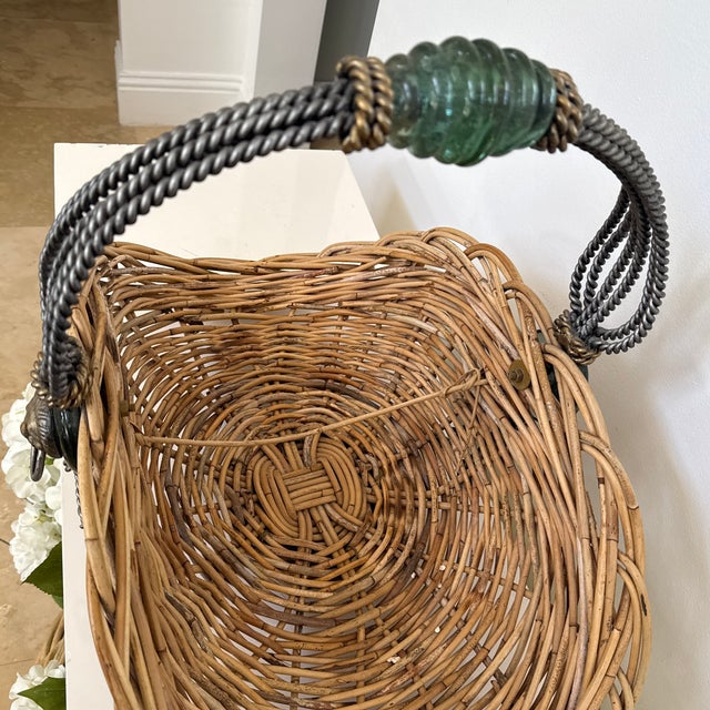 1980s 1980s Woven Basket Wrought Iron Details For Sale - Image 5 of 8