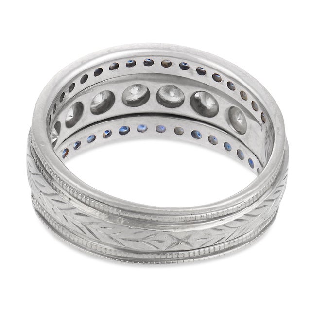 Vintage Diamond Sapphire 18k White Gold Band, Size 6.25 For Sale In Los Angeles - Image 6 of 7