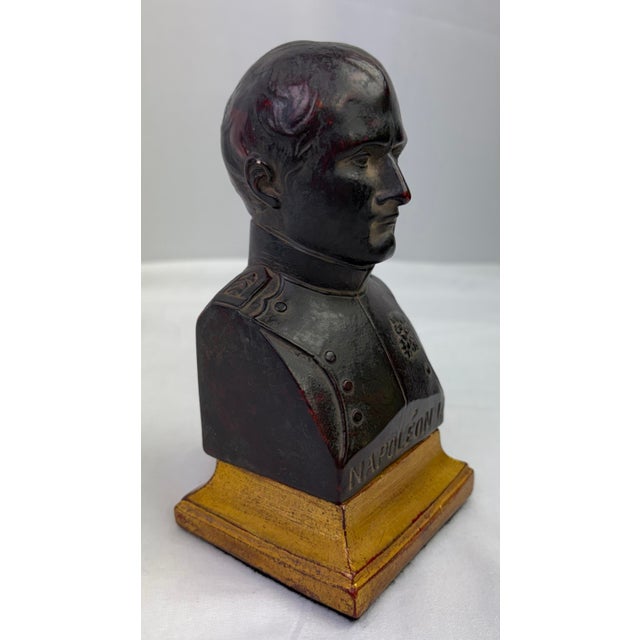 Metal Late 20th Century French Empire Style Napoleon Bust Paperweight – Cast Metal Faux Bronze Desk Sculpture For Sale - Image 7 of 8
