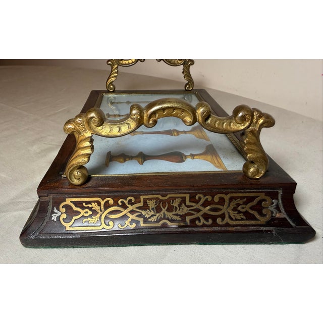Antique 19th Century French Boulle Wood Brass Original Watercolor Vanity Tray For Sale - Image 12 of 14