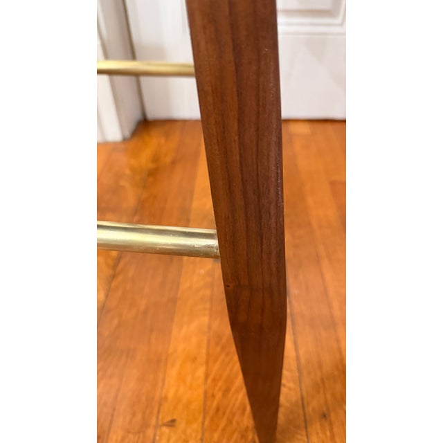 1960s Edward Wormley for Dunbar Sculptural Walnut Swivel Bar Stools in Mohair – Fully Restored Pair For Sale - Image 9 of 13