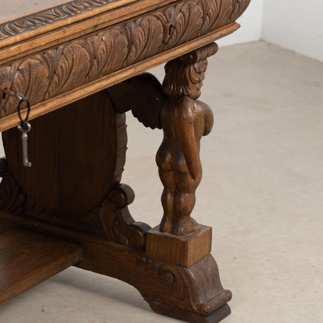 19th Century Danish Carved Oak Desk With Angels and Trestle Base For Sale - Image 15 of 18