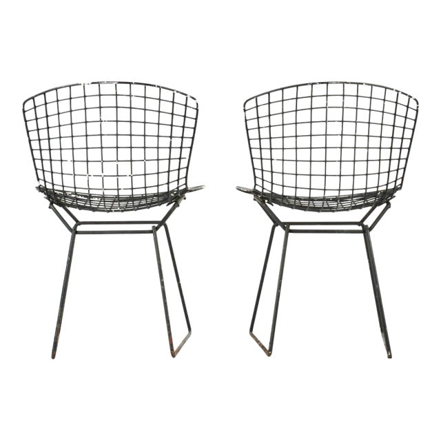 Mid-Century Modern Mid 20th Century Black Aluminum Dining Chairs Attributed to Bertoia for Knoll- Set of Four For Sale - Image 3 of 12