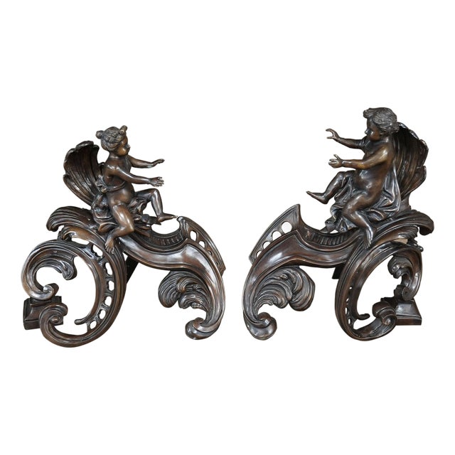 Pair Bronze and Iron, Fireplace Decorations For Sale