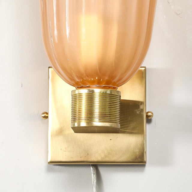 Modernist Hand-Blown Smoked Rose Murano Fluted Glass Sconces With Brass Fittings For Sale - Image 15 of 17